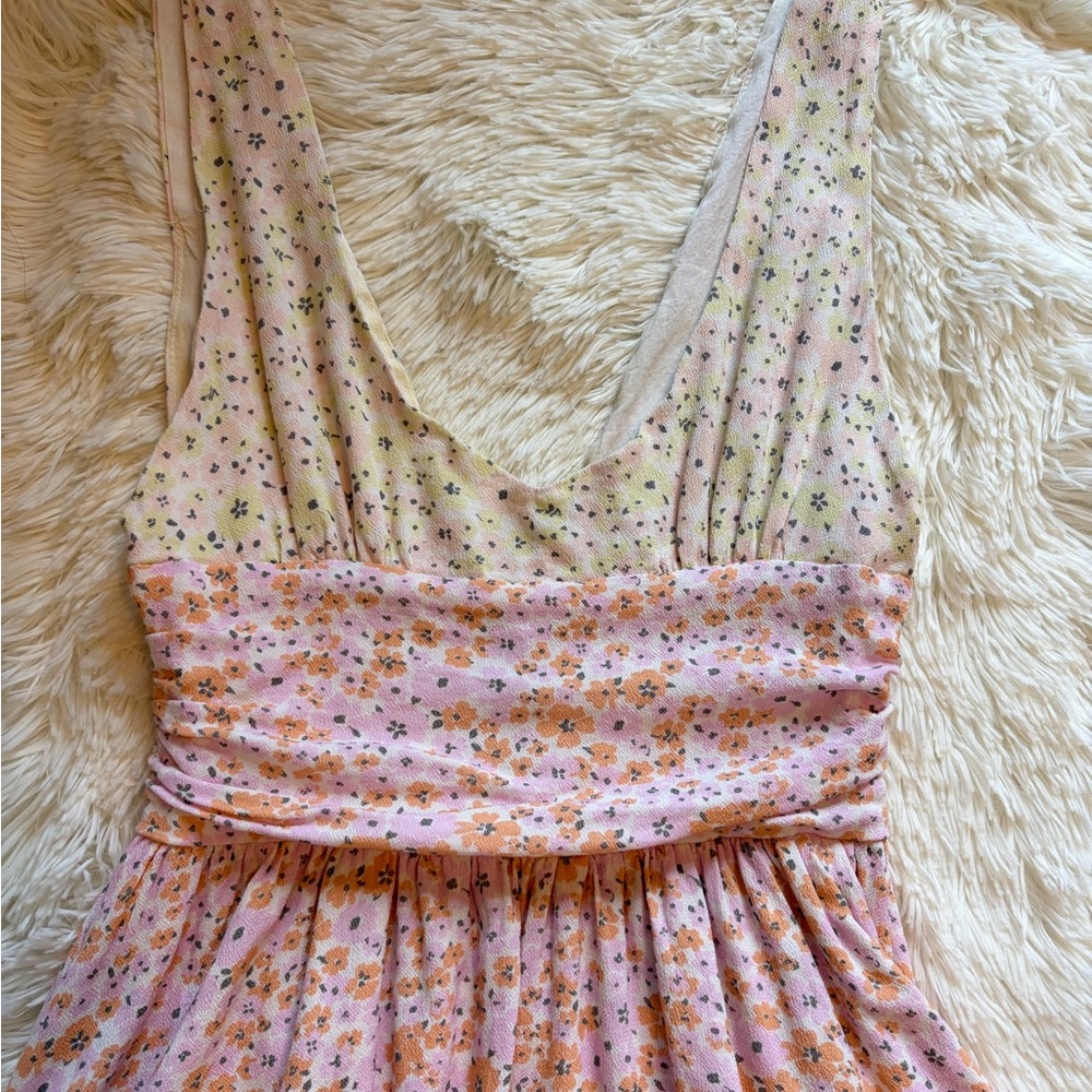 Princess Polly Haily Pink & Cream Dress with Orange Flowers US Size 2 - Picture 2 of 4